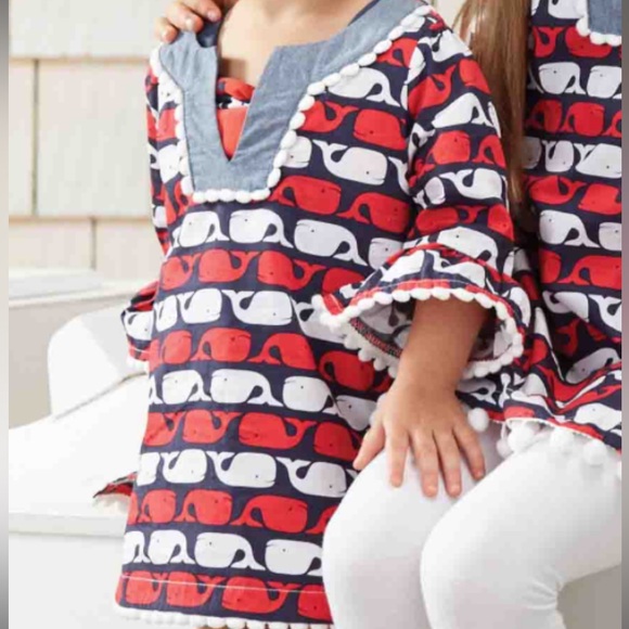 Mud Pie Red and White Whale Print dress - Picture 1 of 5
